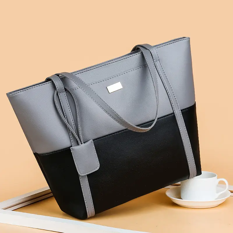 Women's Blue Navy Split Tote Bag Large Capacity Leather - Image 6