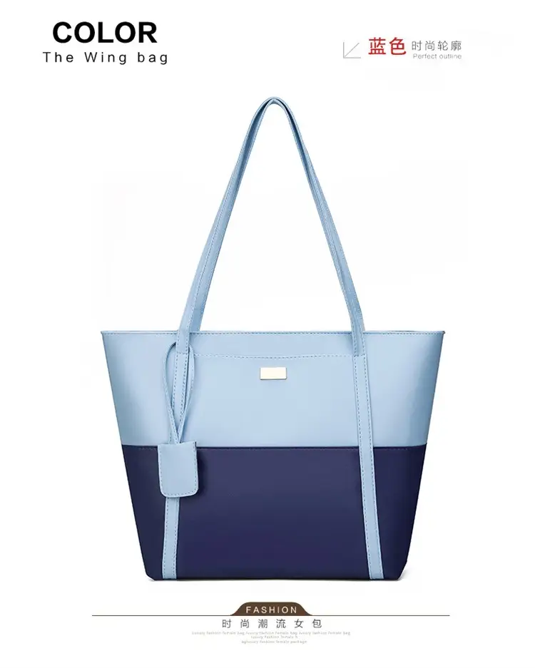 Women's Blue Navy Split Tote Bag Large Capacity Leather — feature 19