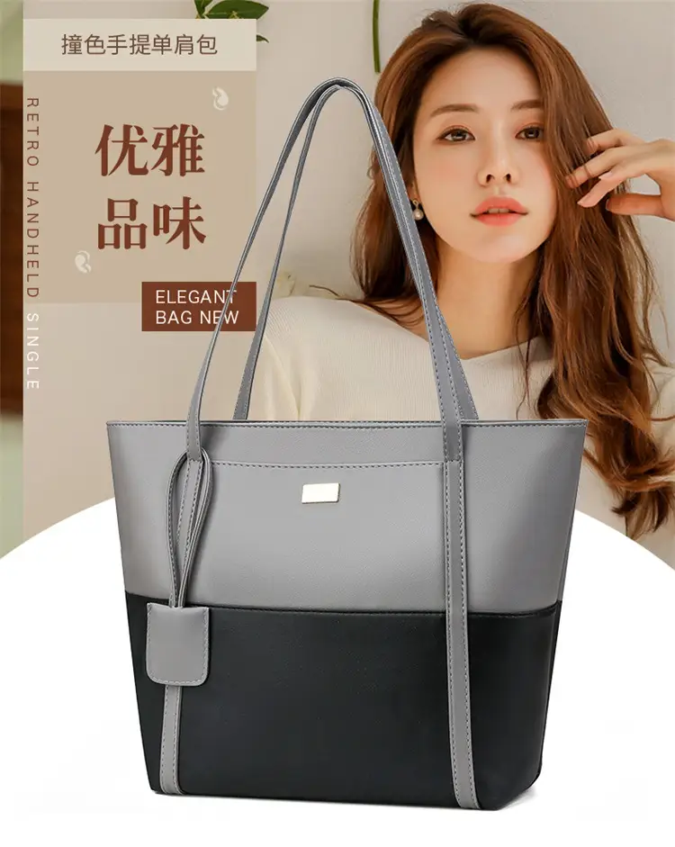 Women's Blue Navy Split Tote Bag Large Capacity Leather — feature 6