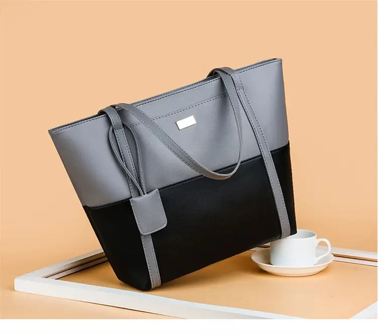 Women's Blue Navy Split Tote Bag Large Capacity Leather — feature 8