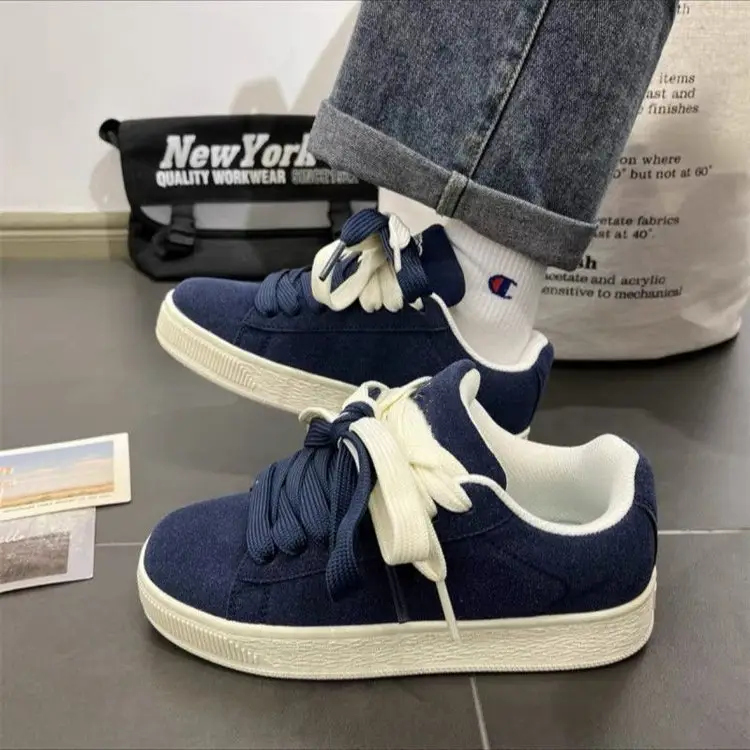 Women's Blue Vintage Platform Board Shoes Low-Top Double Lace-up - Image 3