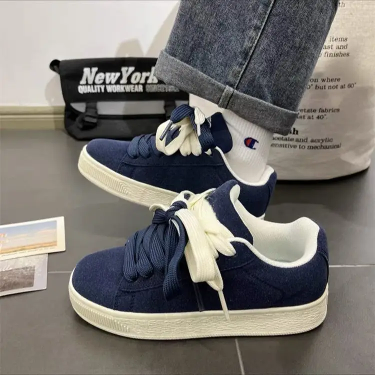 Women's Blue Vintage Platform Board Shoes Low-Top Double Lace-up — feature 6