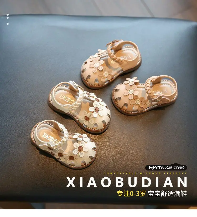 Baby Floral Sandals Cream Soft Sole Toddler Shoes — feature 1