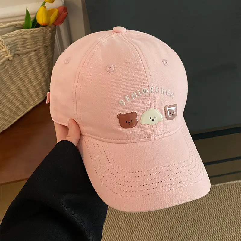 Women Pink Bear Embroidered Baseball Cap - Image 2