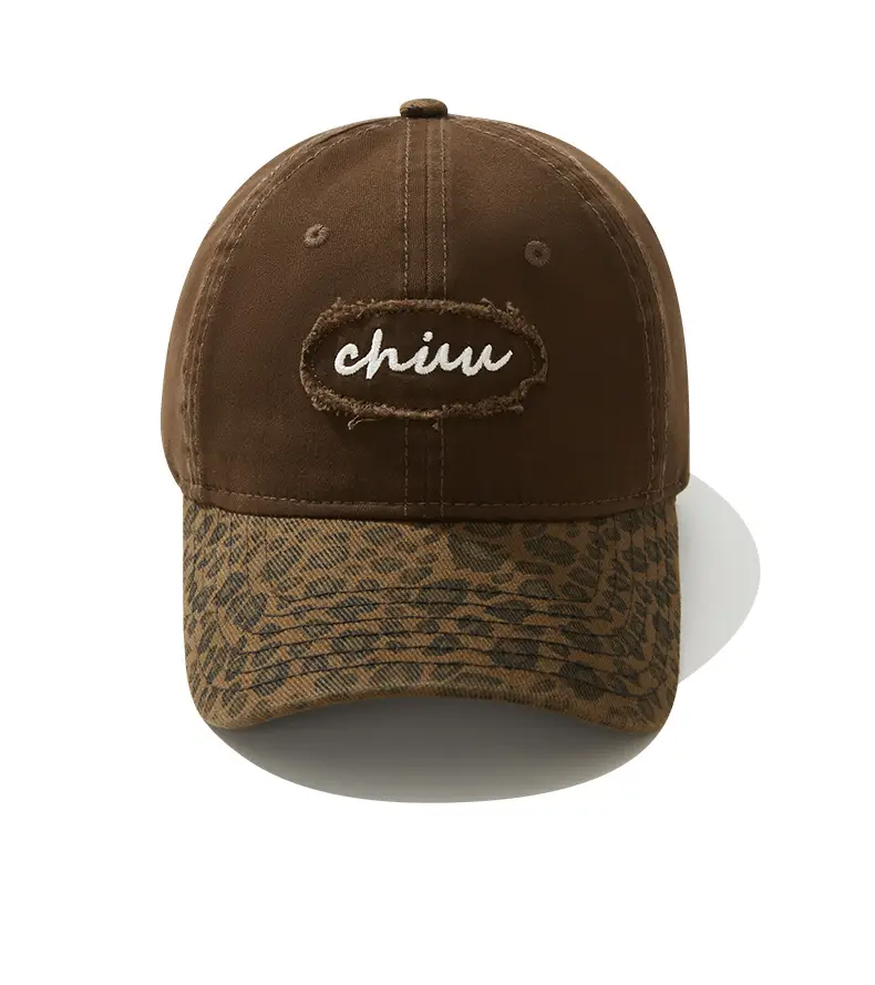 Brown Leopard Print Baseball Cap with "chin" Embroidery — feature 11