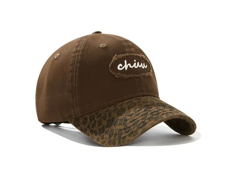 Brown Leopard Print Baseball Cap with "chin" Embroidery — feature 12