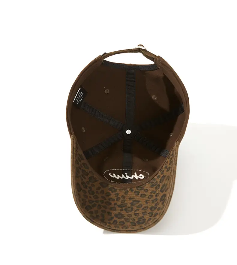 Brown Leopard Print Baseball Cap with "chin" Embroidery — feature 13