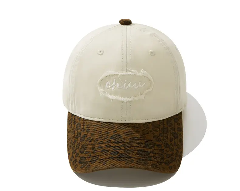 Brown Leopard Print Baseball Cap with "chin" Embroidery — feature 15