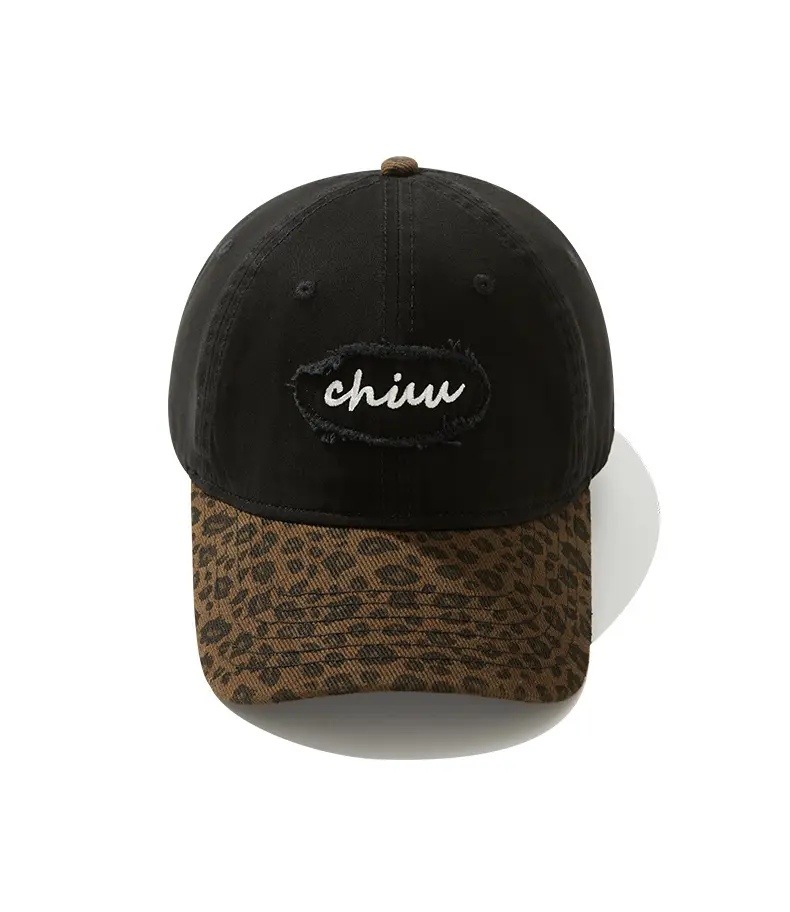 Brown Leopard Print Baseball Cap with "chin" Embroidery — feature 17