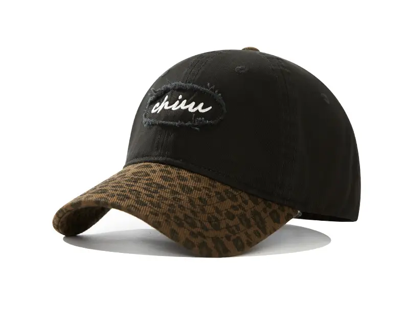 Brown Leopard Print Baseball Cap with "chin" Embroidery — feature 18