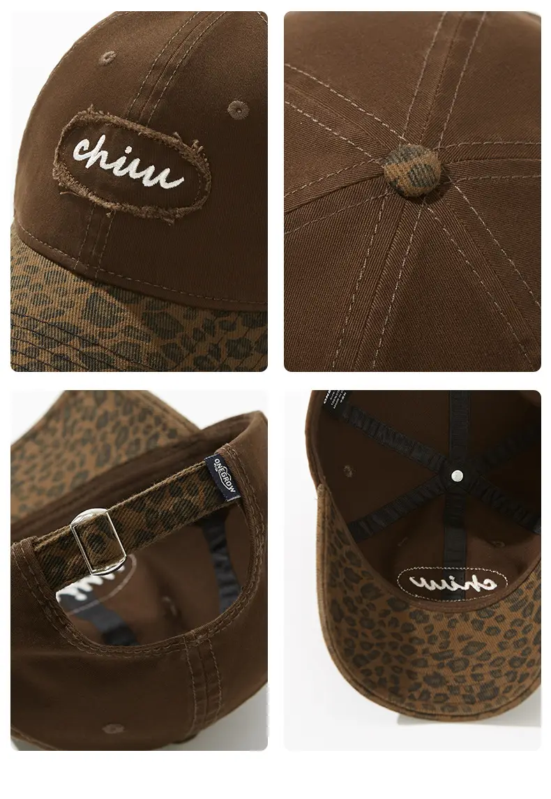 Brown Leopard Print Baseball Cap with "chin" Embroidery — feature 8