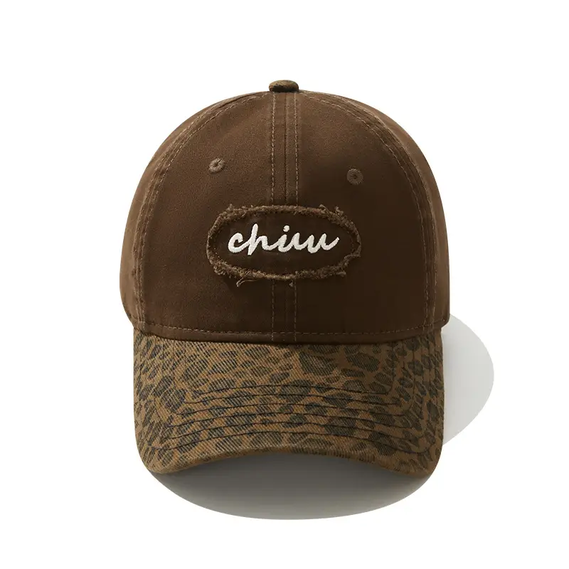 Brown Leopard Print Baseball Cap with "chin" Embroidery - Image 2