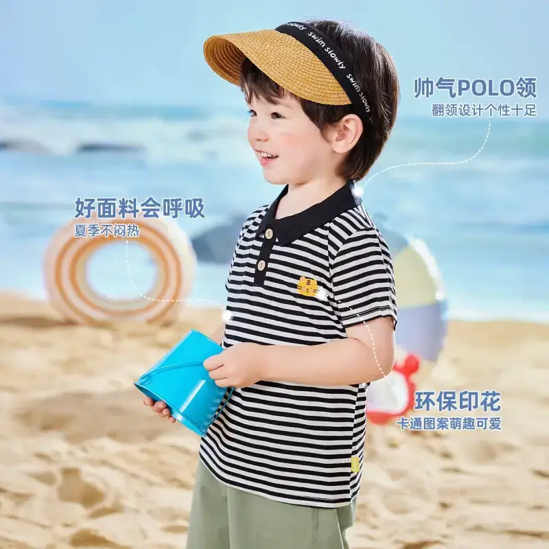 Baby Striped Polo T-Shirt Black White Summer Wear - Image 6