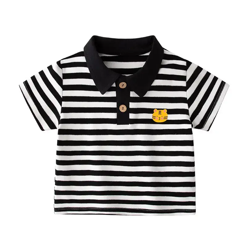 Baby Striped Polo T-Shirt Black White Summer Wear - Image 4