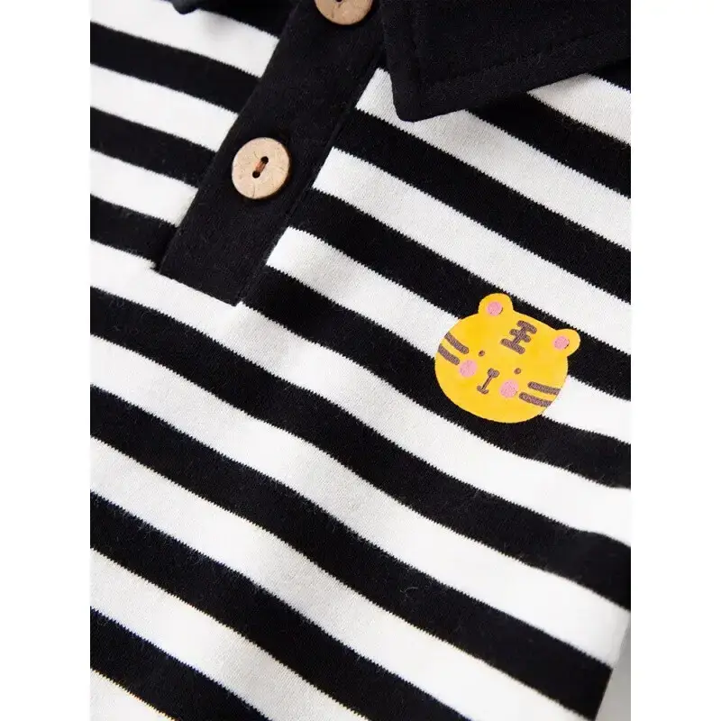 Baby Striped Polo T-Shirt Black White Summer Wear - Image 8