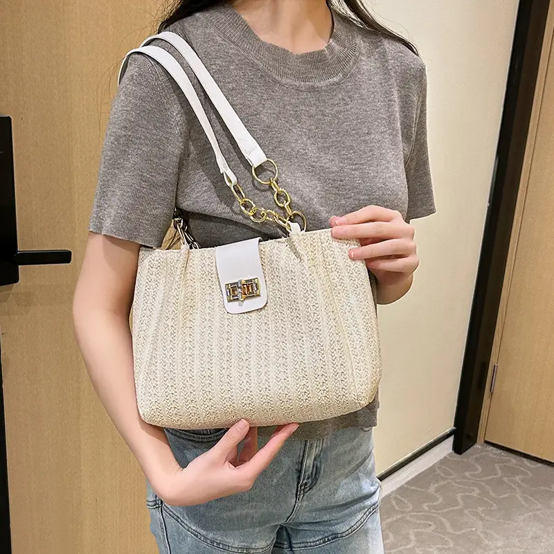 2025 Women's Straw Shoulder Bag with Wide Strap - Image 9