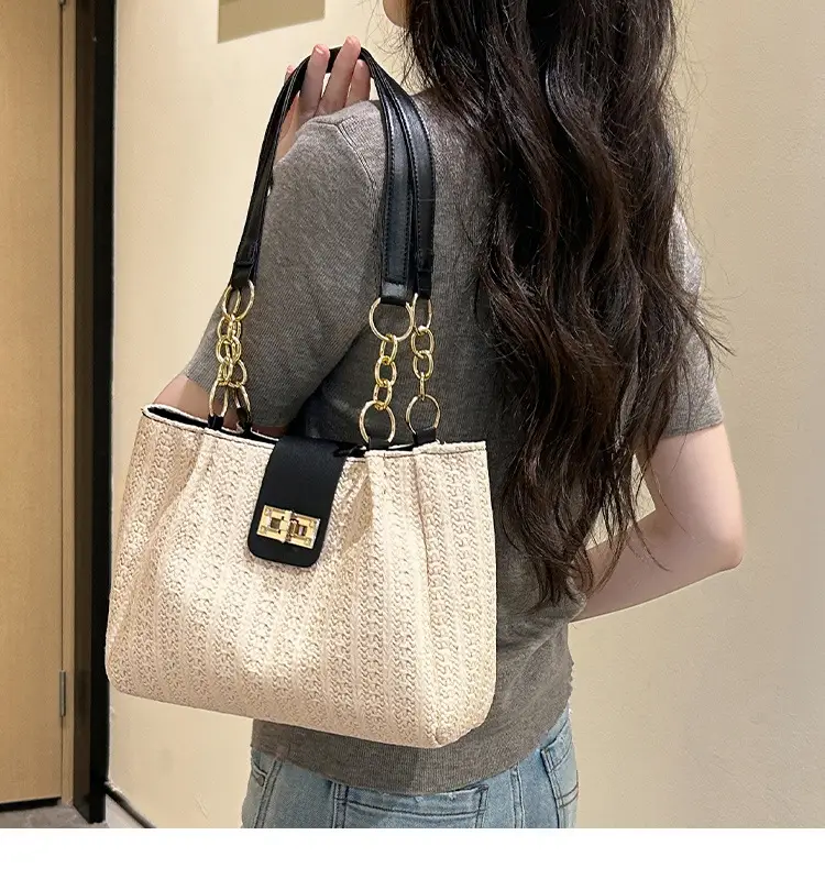 2025 Women's Straw Shoulder Bag with Wide Strap — feature 12