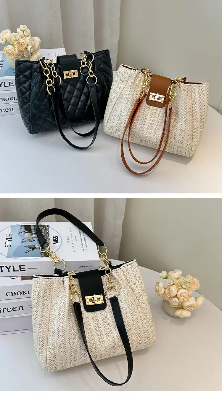 2025 Women's Straw Shoulder Bag with Wide Strap — feature 22