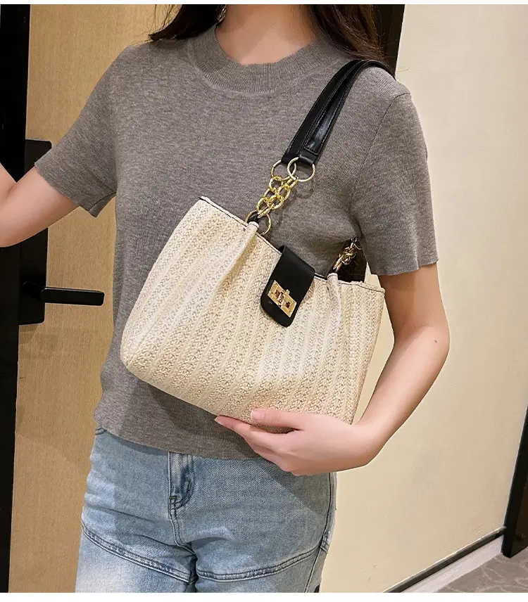 2025 Women's Straw Shoulder Bag with Wide Strap — feature 7