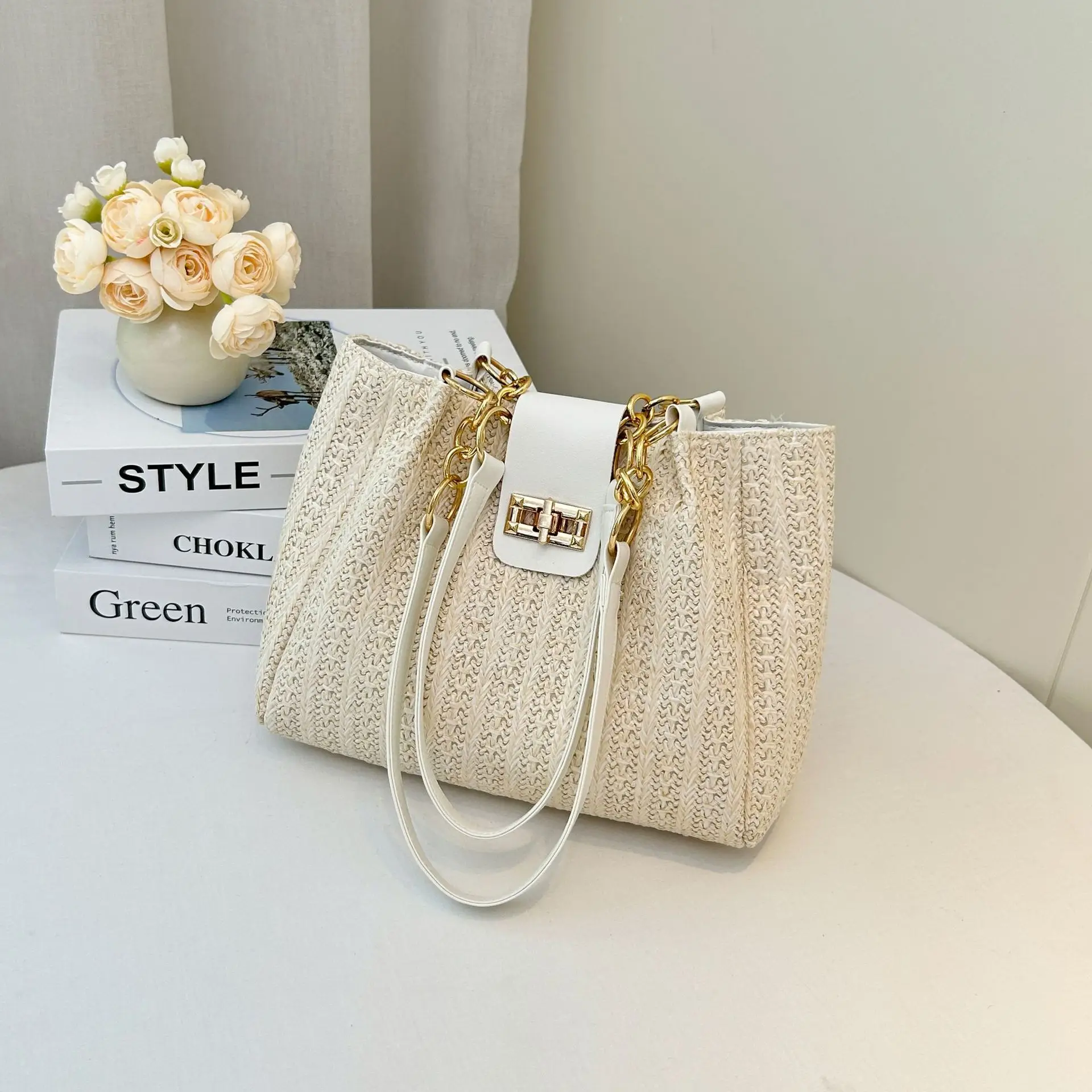 2025 Women's Straw Shoulder Bag with Wide Strap - Image 2
