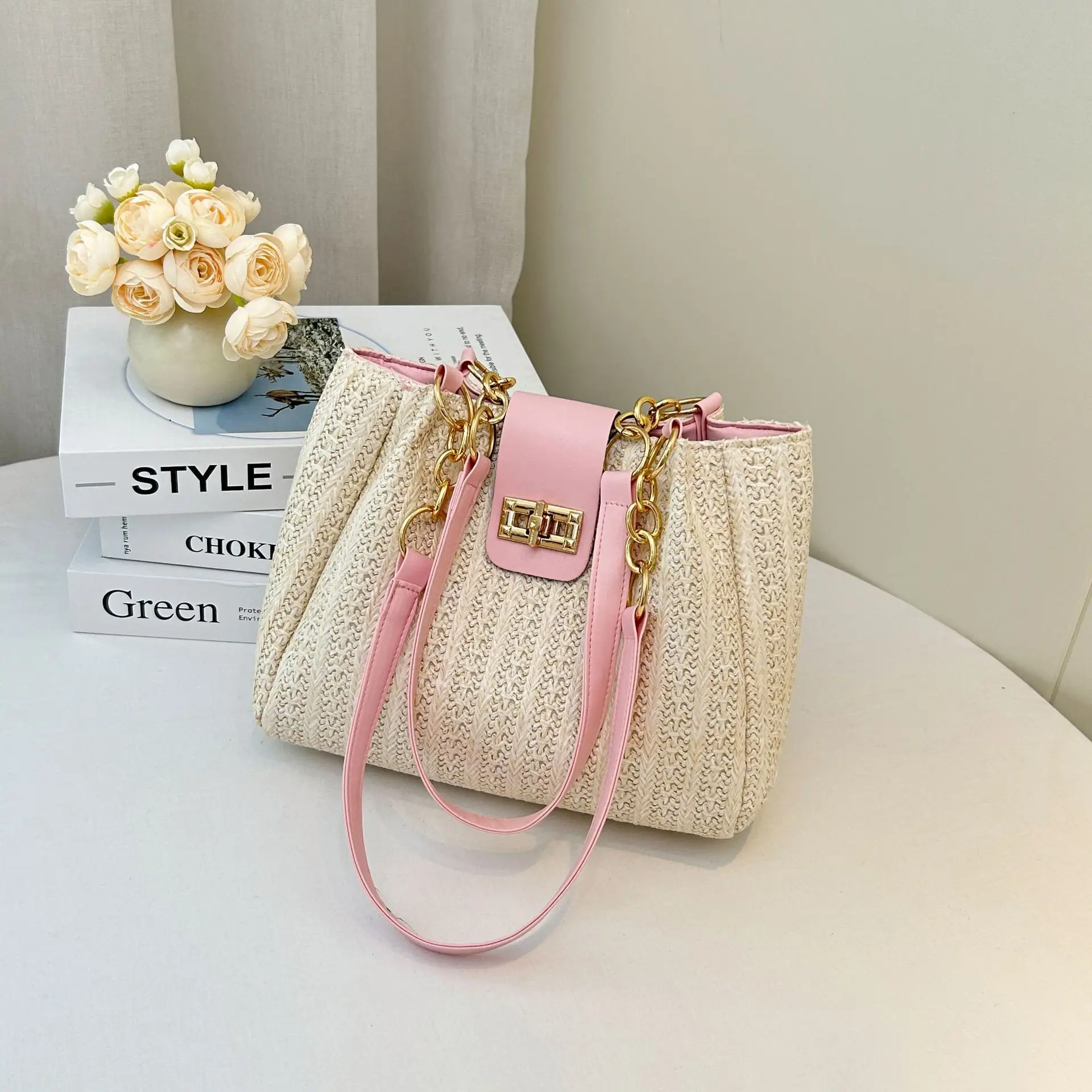 2025 Women's Straw Shoulder Bag with Wide Strap - Image 3