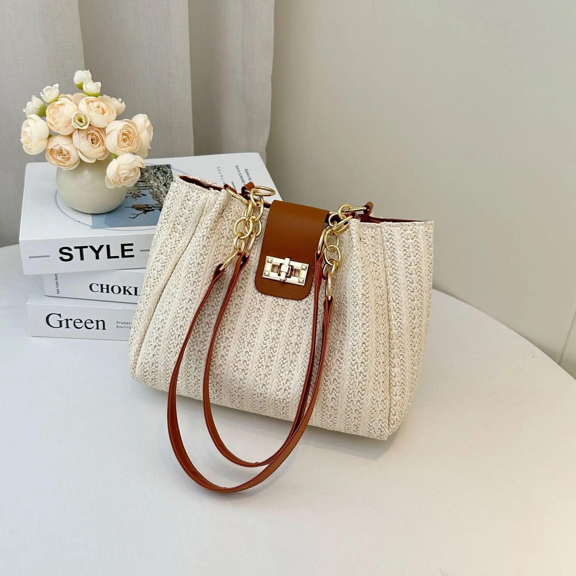 2025 Women's Straw Shoulder Bag with Wide Strap - Image 4