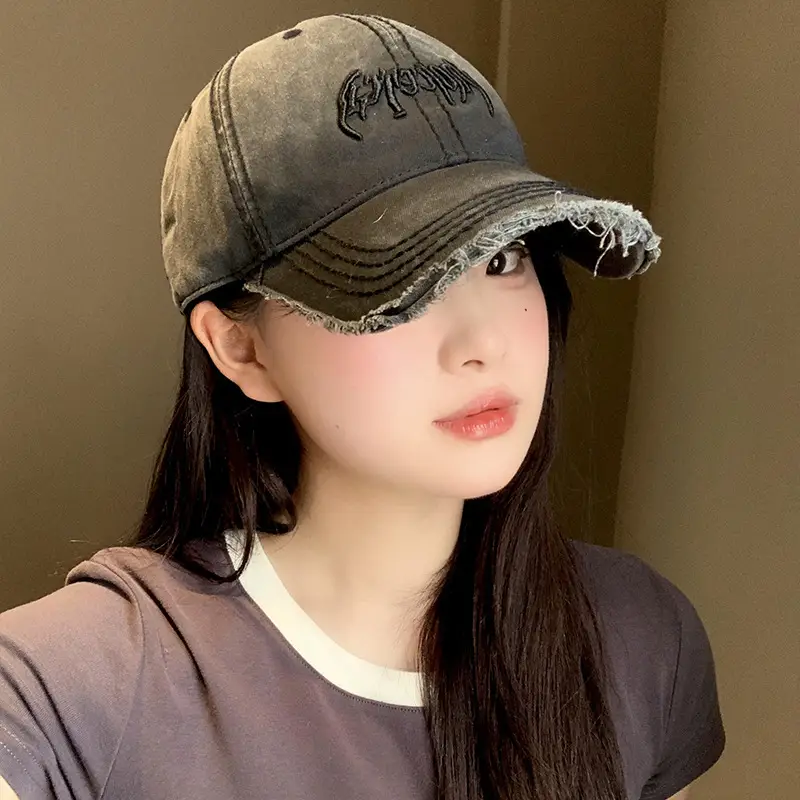 Vintage Distressed Cap with Letter Embroidery for Women