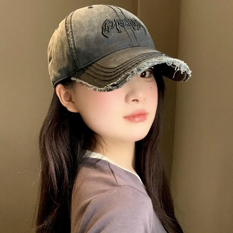 Vintage Distressed Cap with Letter Embroidery for Women