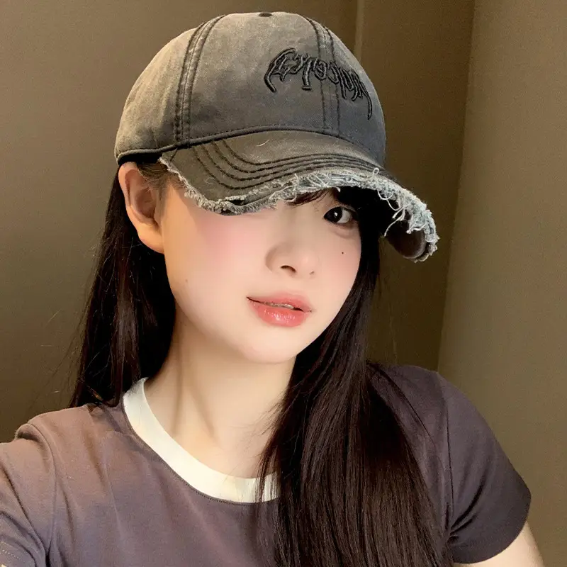 Vintage Distressed Cap with Letter Embroidery for Women