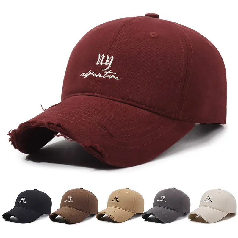 Women's Beige Washed Hole Embroidered Baseball Cap - Image 7