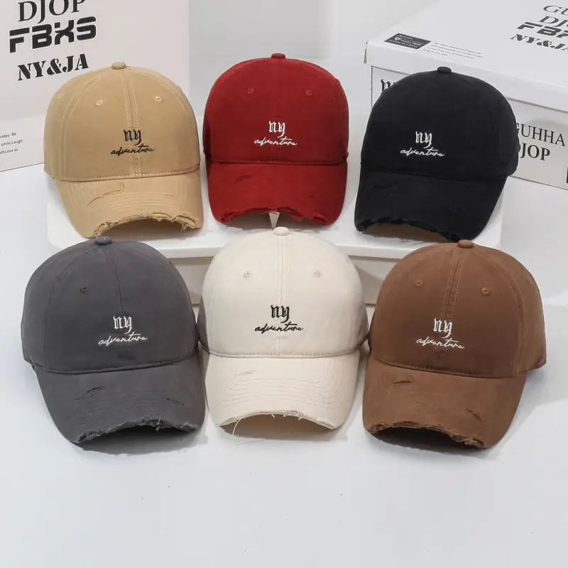 Women's Beige Washed Hole Embroidered Baseball Cap - Image 8