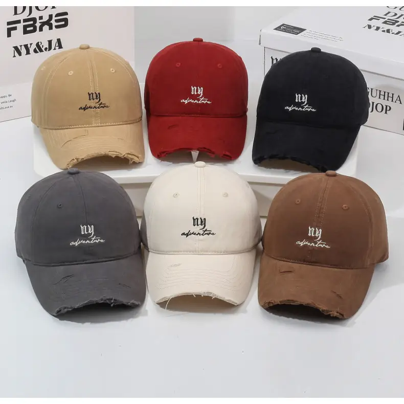 Women's Beige Washed Hole Embroidered Baseball Cap — feature 8