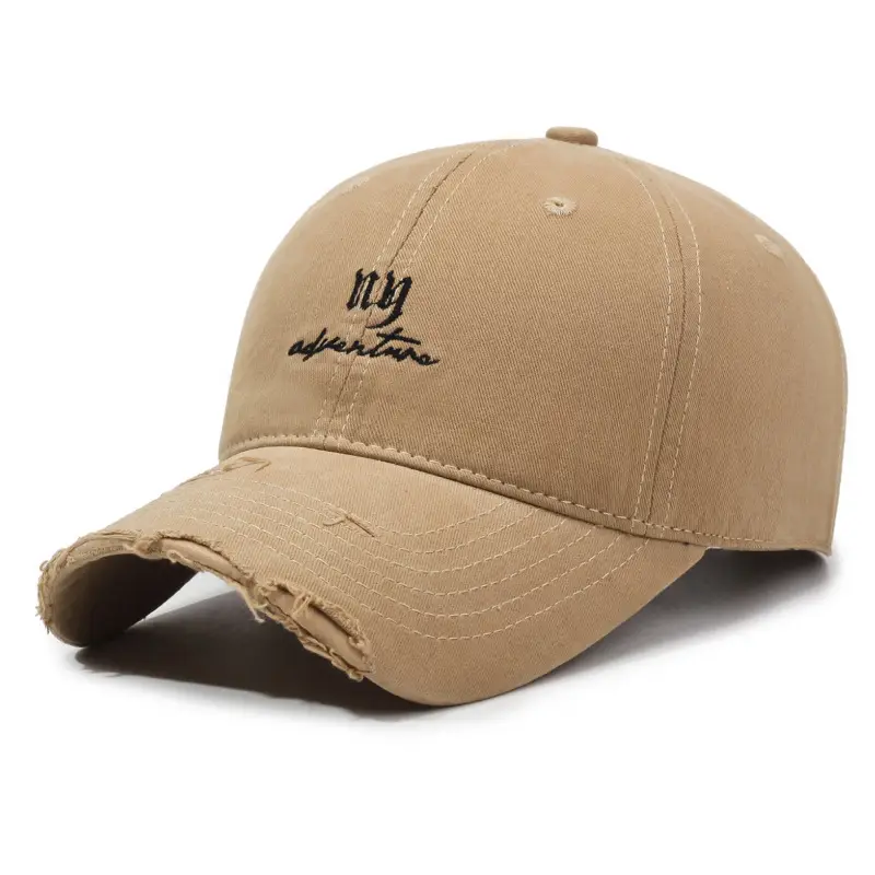 Women's Beige Washed Hole Embroidered Baseball Cap - Image 4