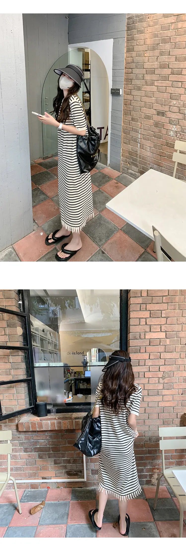 Striped Striped Dress with Fringe Hem and Loose Sleeve — feature 11
