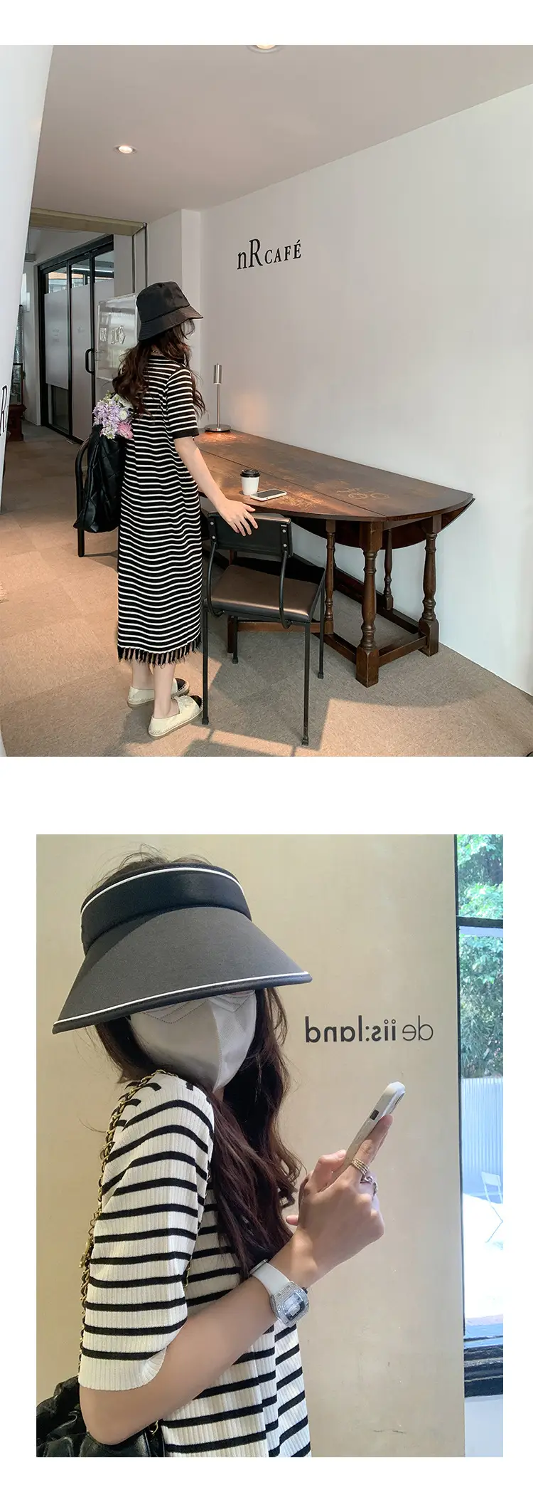 Striped Striped Dress with Fringe Hem and Loose Sleeve — feature 9
