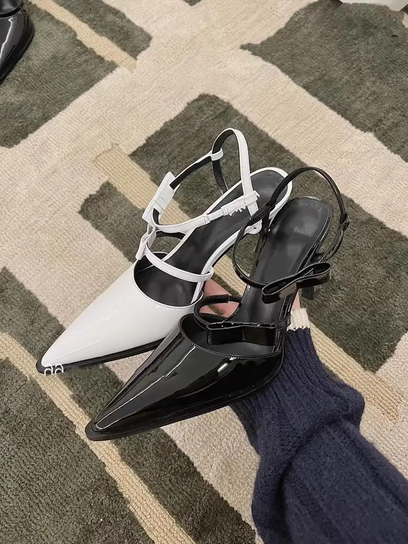 European and American Style Single-Strap Personalized Patent Leather Pointed-Toe Bow High-Heeled Sandals for Women, New Spring 2026 Model — feature 11