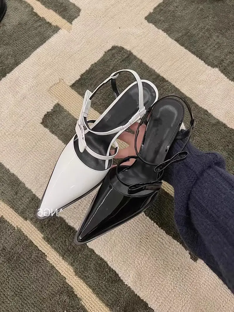European and American Style Single-Strap Personalized Patent Leather Pointed-Toe Bow High-Heeled Sandals for Women, New Spring 2026 Model — feature 12