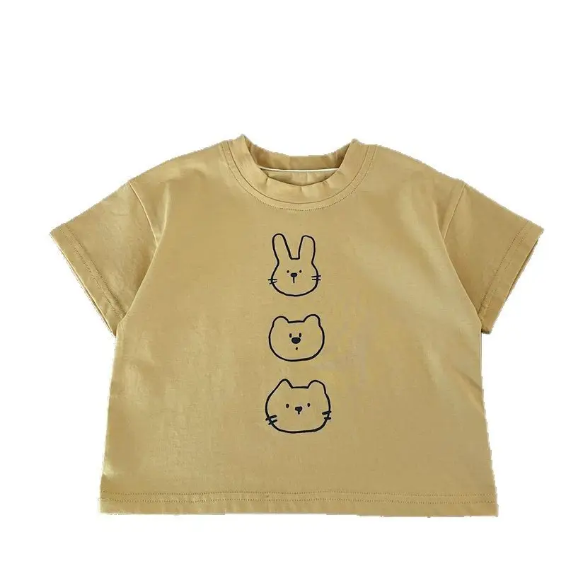 Children Summer Bunny Print T-Shirt Yellow White Loose Fit - Image 5