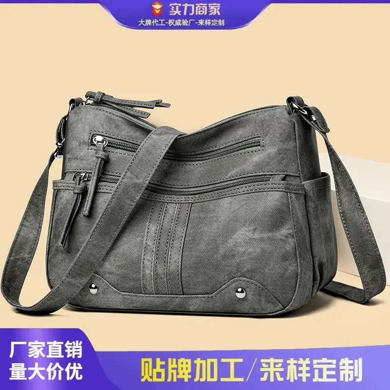 Elegant Grey Women's Shoulder Bag with Zip Pockets - Image 5