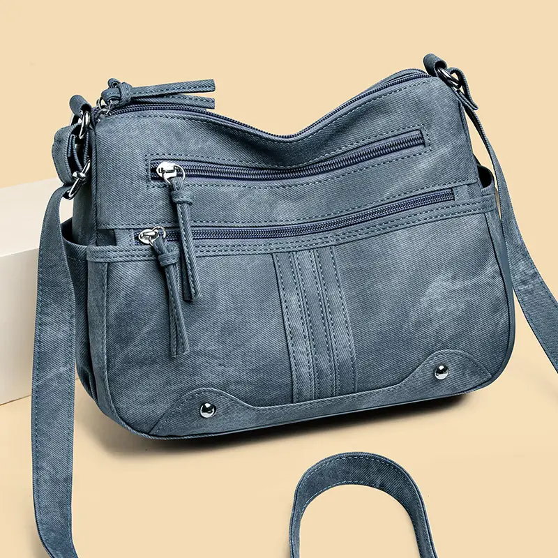 Elegant Grey Women's Shoulder Bag with Zip Pockets - Image 7