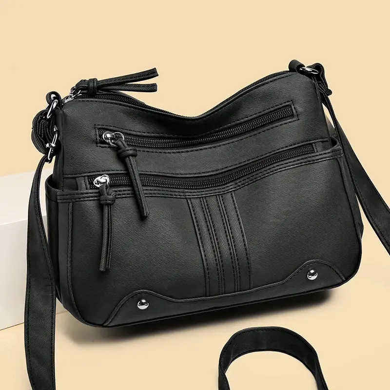 Elegant Grey Women's Shoulder Bag with Zip Pockets - Image 8
