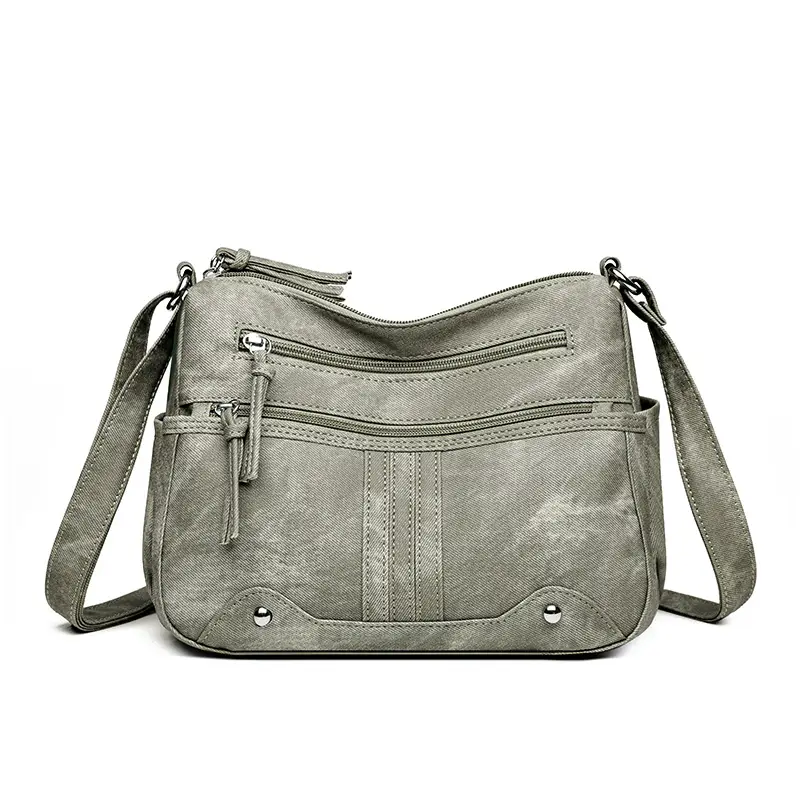 Elegant Grey Women's Shoulder Bag with Zip Pockets - Image 9