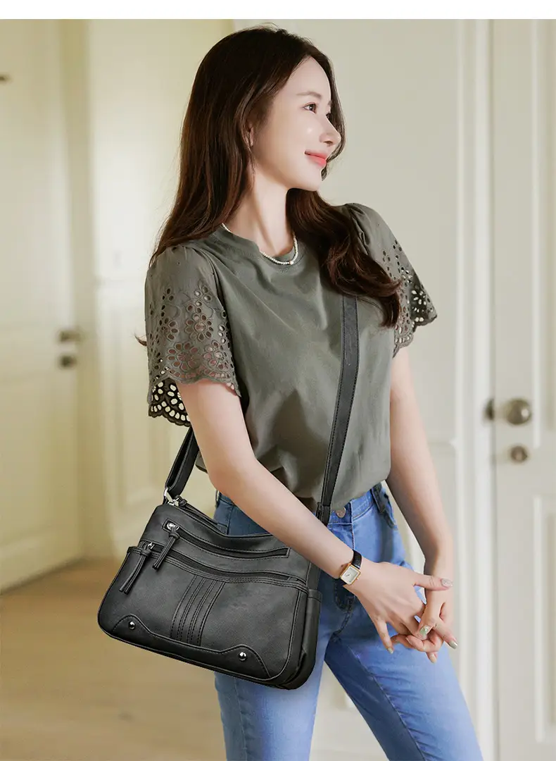 Elegant Grey Women's Shoulder Bag with Zip Pockets — feature 12