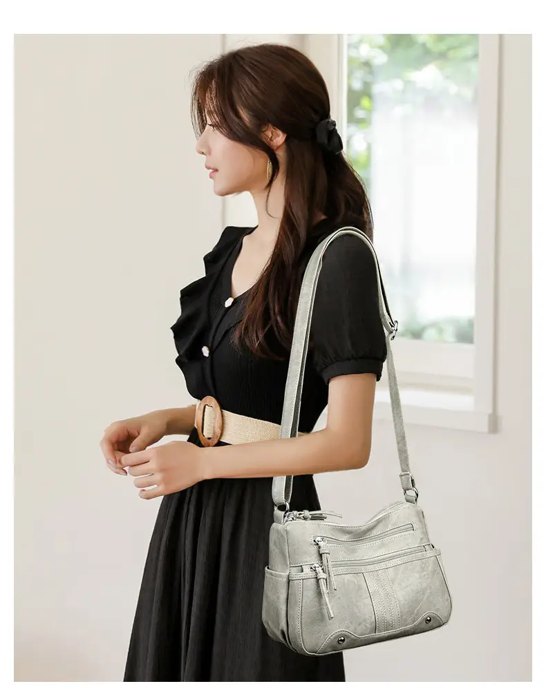 Elegant Grey Women's Shoulder Bag with Zip Pockets — feature 13