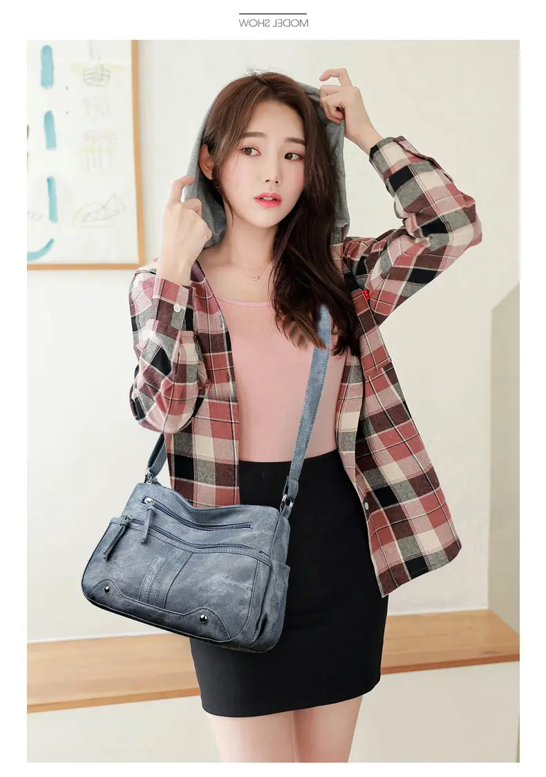 Elegant Grey Women's Shoulder Bag with Zip Pockets — feature 14