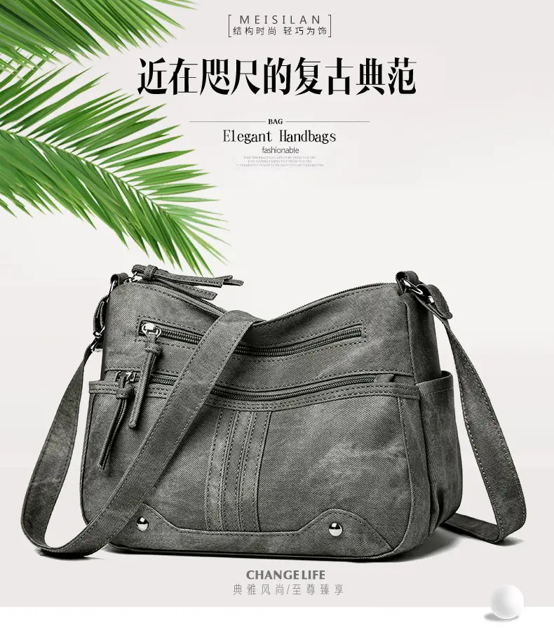 Elegant Grey Women's Shoulder Bag with Zip Pockets — feature 3
