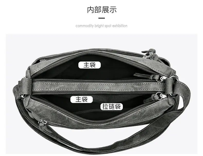 Elegant Grey Women's Shoulder Bag with Zip Pockets — feature 9