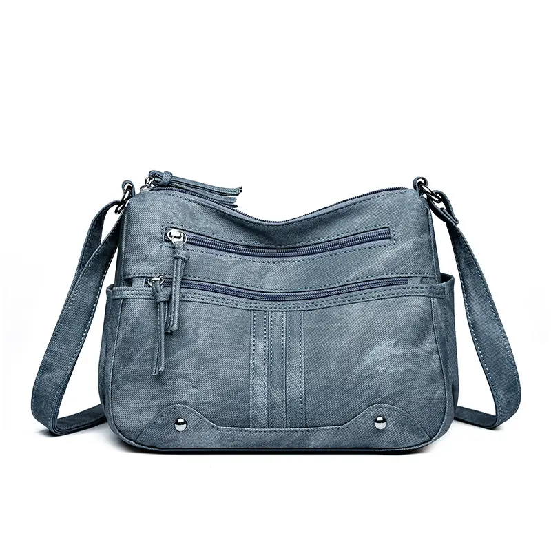 Elegant Grey Women's Shoulder Bag with Zip Pockets - Image 2