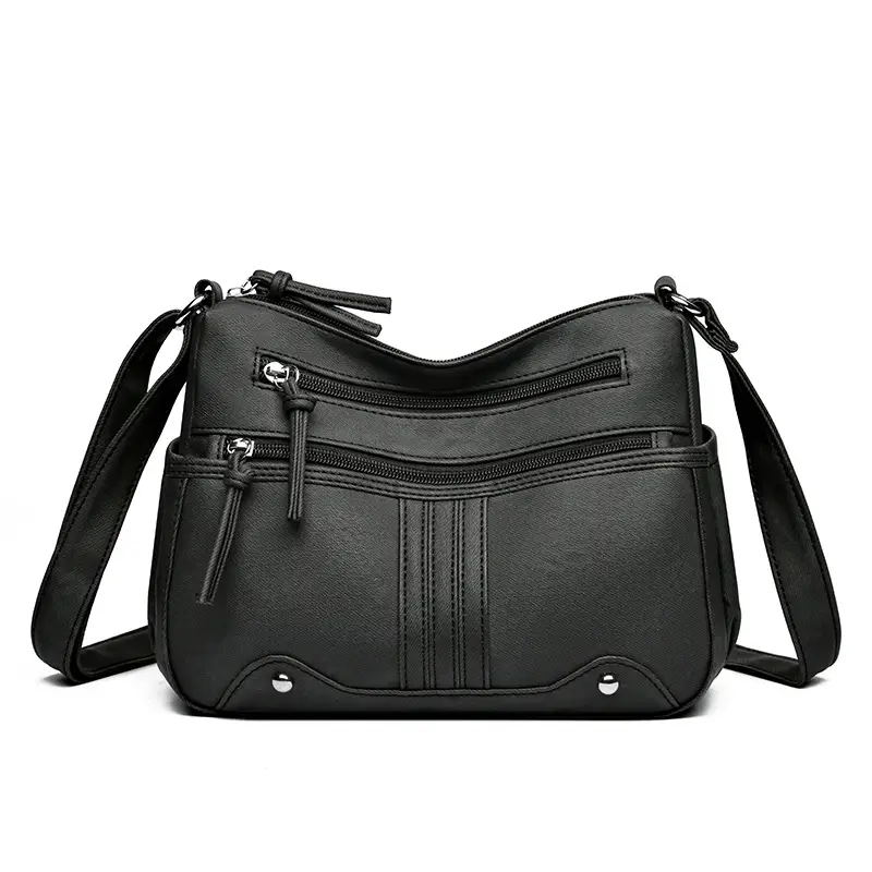 Elegant Grey Women's Shoulder Bag with Zip Pockets - Image 3