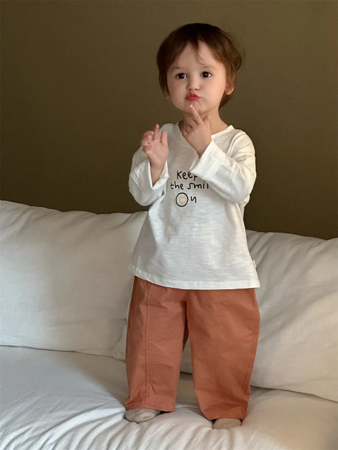 Kids White Letter T-Shirt with Orange Pants Set